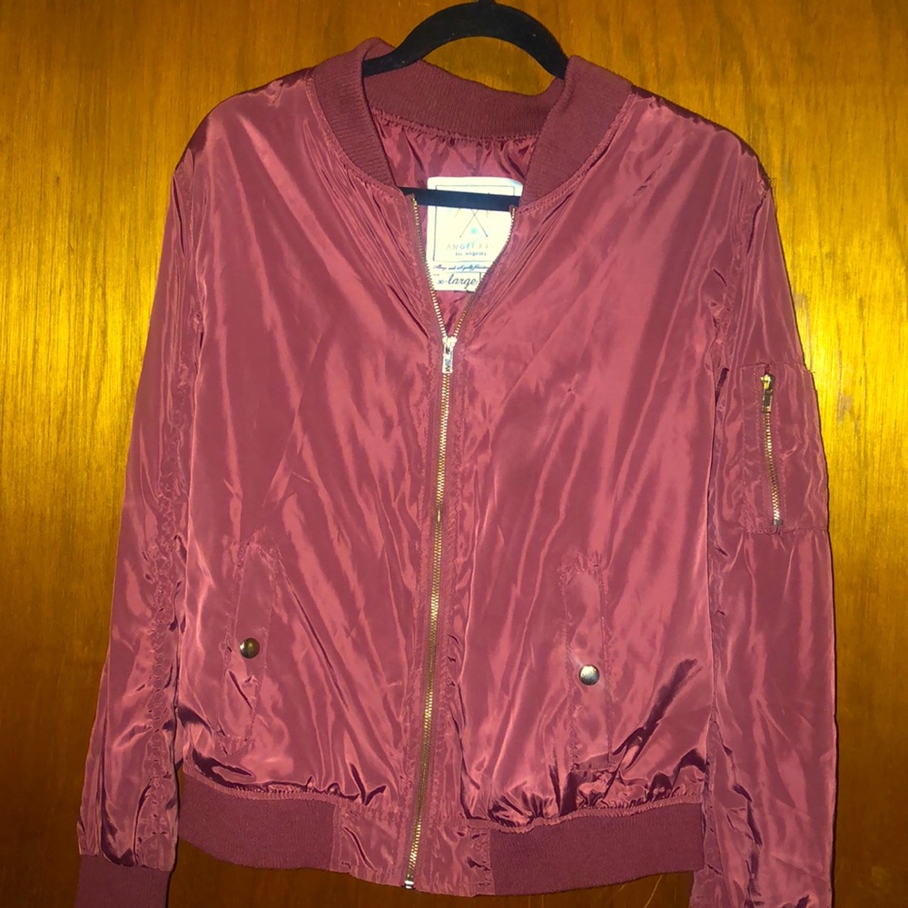burgundy bomber jacket